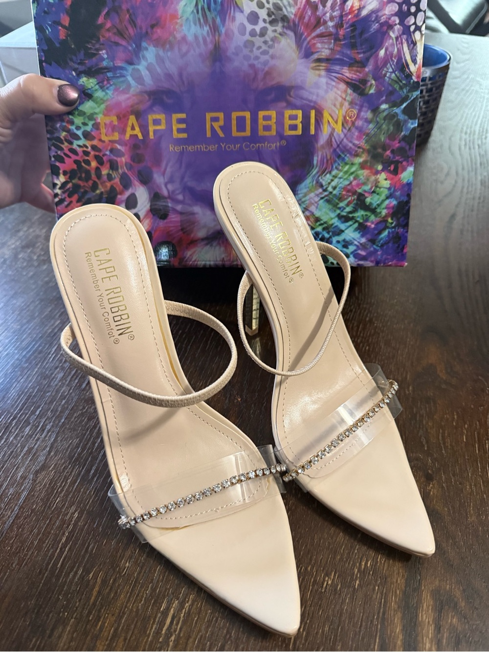 Cape Robbin Blush Pointed Toe Rhinestone Strap Heels